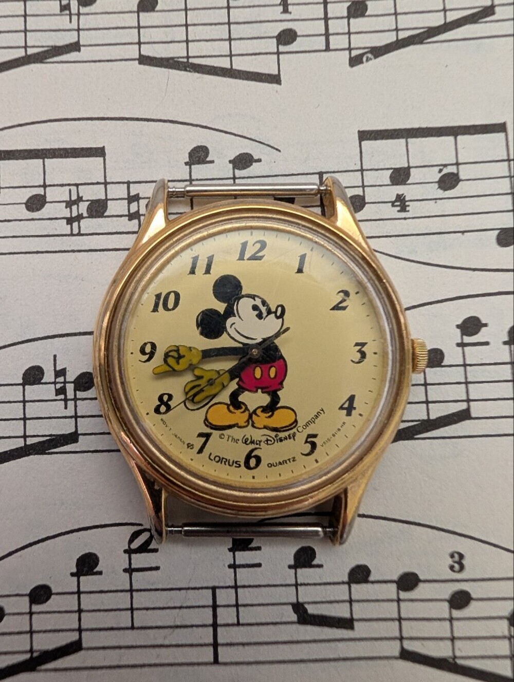 Lorus Gold-Tone Mickey Mouse Watch Face Print - Cream No Strap